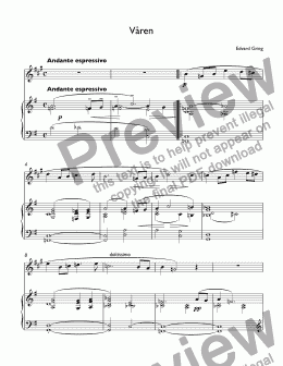 page one of Grieg, Edvard - Våren / Letzte Frühling / Last Spring (No.2) for trumpet Bb & piano