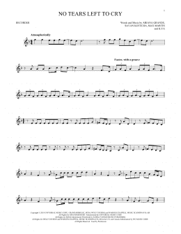 page one of No Tears Left To Cry (Recorder Solo)