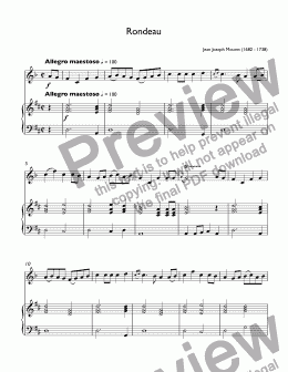 page one of Mouret, Jean Joseph - Rondeau from Fanfares et Simphonies for trumpet piccolo A & piano