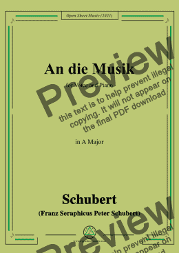 page one of Schubert-An die Musik in A Major,for Voice and Piano