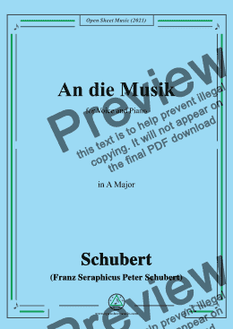 page one of Schubert-An die Musik in A Major(ottava bassa),for Voice and Piano