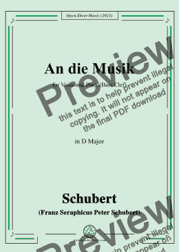 page one of Schubert-An die Musik in D Major,for Voice and Piano(Bass Clef)