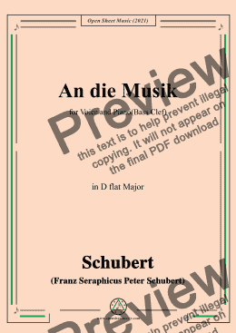 page one of Schubert-An die Musik in D flat Major,for Voice and Piano(Bass Clef)