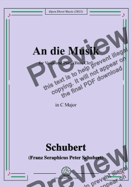 page one of Schubert-An die Musik in C Major,for Voice and Piano(Bass Clef)