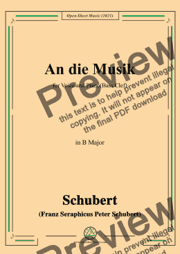 page one of Schubert-An die Musik in B Major,for Voice and Piano(Bass Clef)