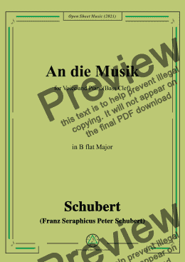 page one of Schubert-An die Musik in B flat Major,for Voice and Piano(Bass Clef)