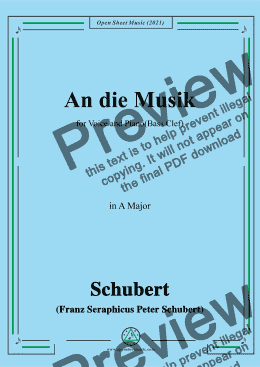 page one of Schubert-An die Musik in A Major,for Voice and Piano(Bass Clef)