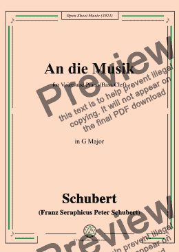 page one of Schubert-An die Musik in G Major,for Voice and Piano(Bass Clef)