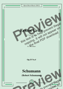 page one of Schumann-Erstes Grun,Op.35 No.4 in a flat minor,for Voice and Piano