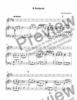 page one of Mendelssohn, Felix - Concerto in D Minor, MWV O3: II. Andante for trumpet Bb & piano (orig. for violin & orchestra)