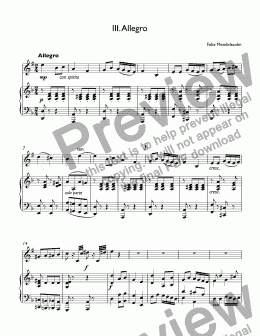 page one of Mendelssohn, Felix - Violin Concerto in D Minor, MWV O3: III. Allegro  for trumpet Bb & piano (orig. for violin & orchestra)