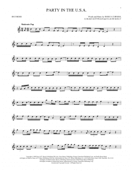 page one of Party In The U.S.A. (Recorder Solo)