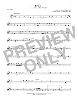 page one of Spirit (from The Lion King 2019) (Recorder Solo)