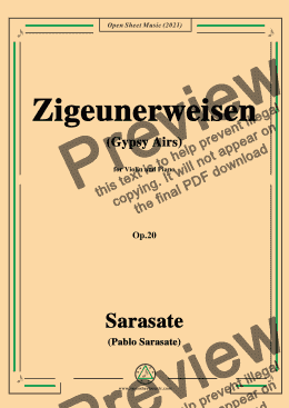 page one of Sarasate-Zigeunerweisen(Gypsy Airs),Op.20,for Violin and Piano