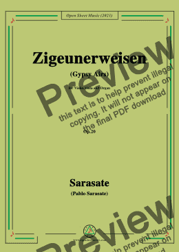 page one of Sarasate-Zigeunerweisen(Gypsy Airs),Op.20,for Violin,Viola and Organ