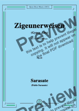 page one of Sarasate-Zigeunerweisen(Gypsy Airs),Op.20,for 2 Violins and Organ