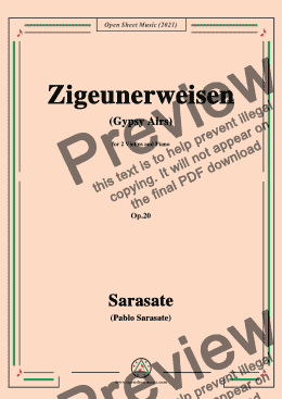 page one of Sarasate-Zigeunerweisen(Gypsy Airs),Op.20,for 2 Violins Piano