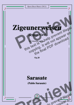 page one of Sarasate-Zigeunerweisen(Gypsy Airs),Op.20,for Cello and Piano