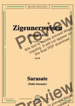 page one of Sarasate-Zigeunerweisen(Gypsy Airs),Op.20,for Contrabass and Piano