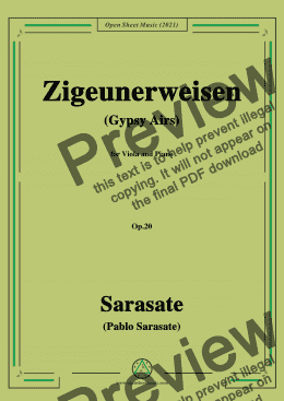 page one of Sarasate-Zigeunerweisen(Gypsy Airs),Op.20,for Viola and Piano