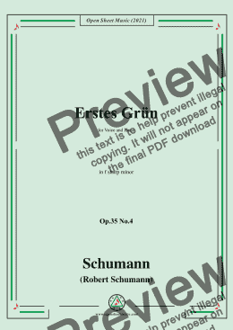 page one of Schumann-Erstes Grun,Op.35 No.4 in f sharp minor,for Voice and Piano