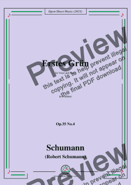 page one of Schumann-Erstes Grun,Op.35 No.4 in e minor,for Voice and Piano