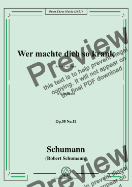 page one of Schumann-Wer machte dich so krank,Op.35 No.11 in B flat Major,for Voice and Piano