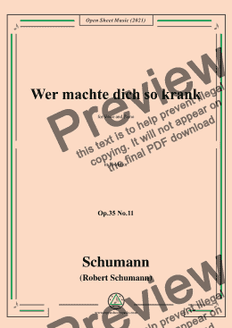 page one of Schumann-Wer machte dich so krank,Op.35 No.11 in B Major,for Voice and Piano