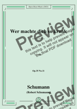 page one of Schumann-Wer machte dich so krank,Op.35 No.11 in E Major,for Voice and Piano