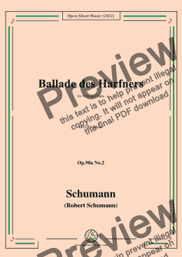 page one of Schumann-Ballade des Harfners,Op.98a No.2,in D flat Major,for Voice and Piano