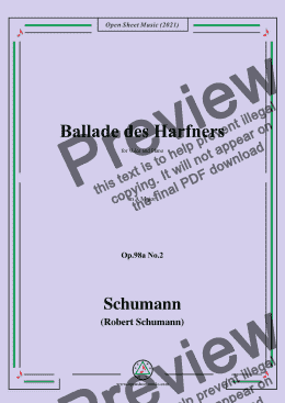 page one of Schumann-Ballade des Harfners,Op.98a No.2,in A Major,for Voice and Piano