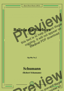 page one of Schumann-Ballade des Harfners,Op.98a No.2,in B flat Major,for Vioce&Piano