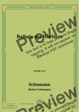 page one of Schumann-Ballade des Harfners,Op.98a No.2,in G Major,for Voice and Piano