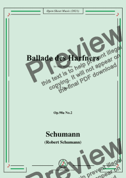 page one of Schumann-Ballade des Harfners,Op.98a No.2,in F Major,for Voice and Piano