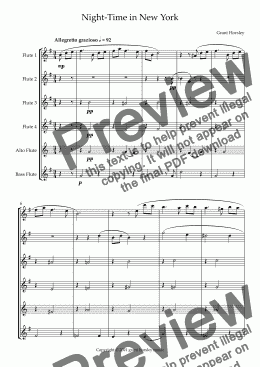 page one of Night-Time in New York -A Blue Waltz for Flute Choir