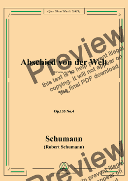 page one of Schumann-Abschied von der Welt,Op.135 No.4 in f minor,for Voice and Piano