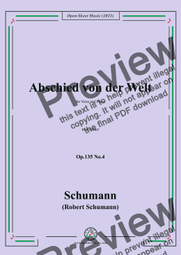 page one of Schumann-Abschied von der Welt,Op.135 No.4 in e minor,for Voice and Piano