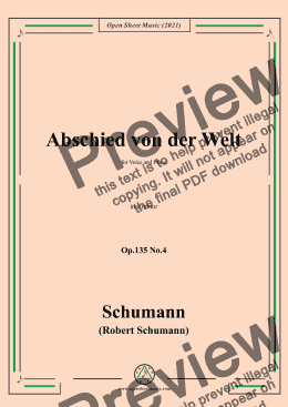 page one of Schumann-Abschied von der Welt,Op.135 No.4 in a minor,for Voice and Piano