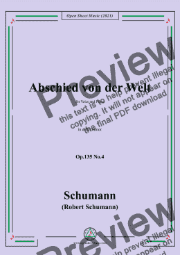 page one of Schumann-Abschied von der Welt,Op.135 No.4 in e flat minor,for Voice and Piano