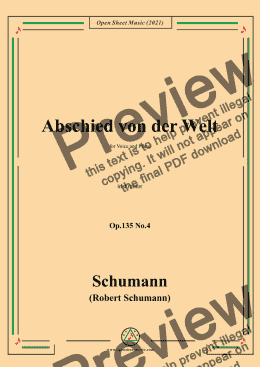 page one of Schumann-Abschied von der Welt,Op.135 No.4 in d minor,for Voice and Piano