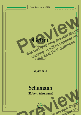 page one of Schumann-Gebet,Op.135 No.5 in a flat minor,for Voice and Piano