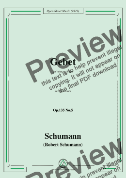 page one of Schumann-Gebet,Op.135 No.5 in b flat minor,for Voice and Piano