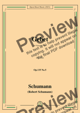 page one of Schumann-Gebet,Op.135 No.5 in d minor,for Voice and Piano