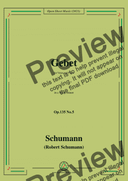 page one of Schumann-Gebet,Op.135 No.5 in c sharp minor,for Voice and Piano