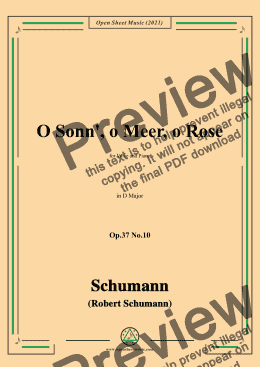 page one of Schumann-O Sonn,o Meer,o Rose,Op.37 No.10,in D Major,for Voice and Piano