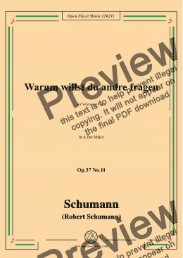 page one of Schumann-Warum willst du andre fragen,Op.37 No.11,in A flat Major,for Voice&Piano