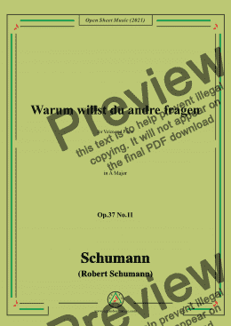 page one of Schumann-Warum willst du andre fragen,Op.37 No.11,in A Major,for Voice and Piano