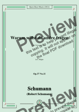 page one of Schumann-Warum willst du andre fragen,Op.37 No.11,in C Major,for Voice and Piano