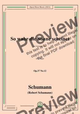 page one of Schumann-So wahr die Sonne scheinet,Op.37 No.12,in E Major,for Voice and Piano