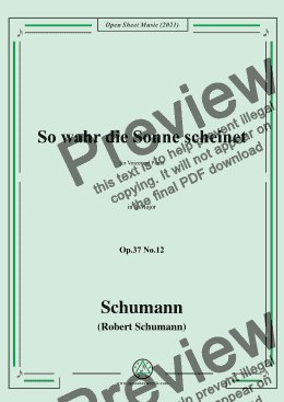 page one of Schumann-So wahr die Sonne scheinet,Op.37 No.12,in A Major,for Voice and Piano